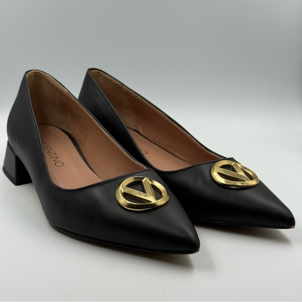 Valentino by Mario Black Perla Flare Kitten Heel Pumps Size 8